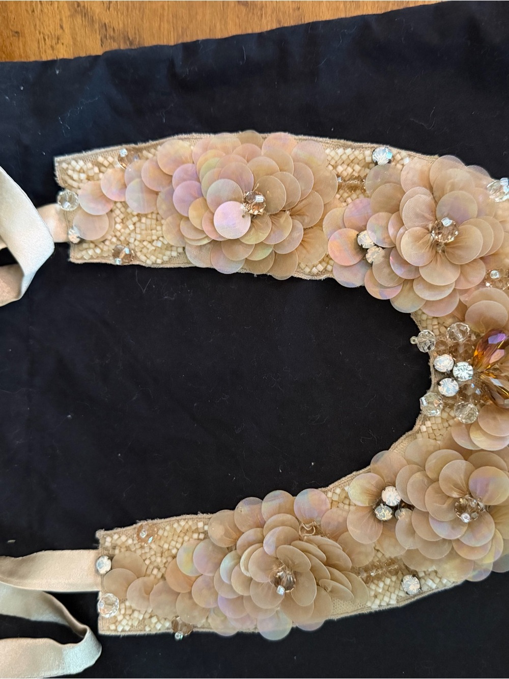Anne Fontaine Beige Floral Sequin Necklace